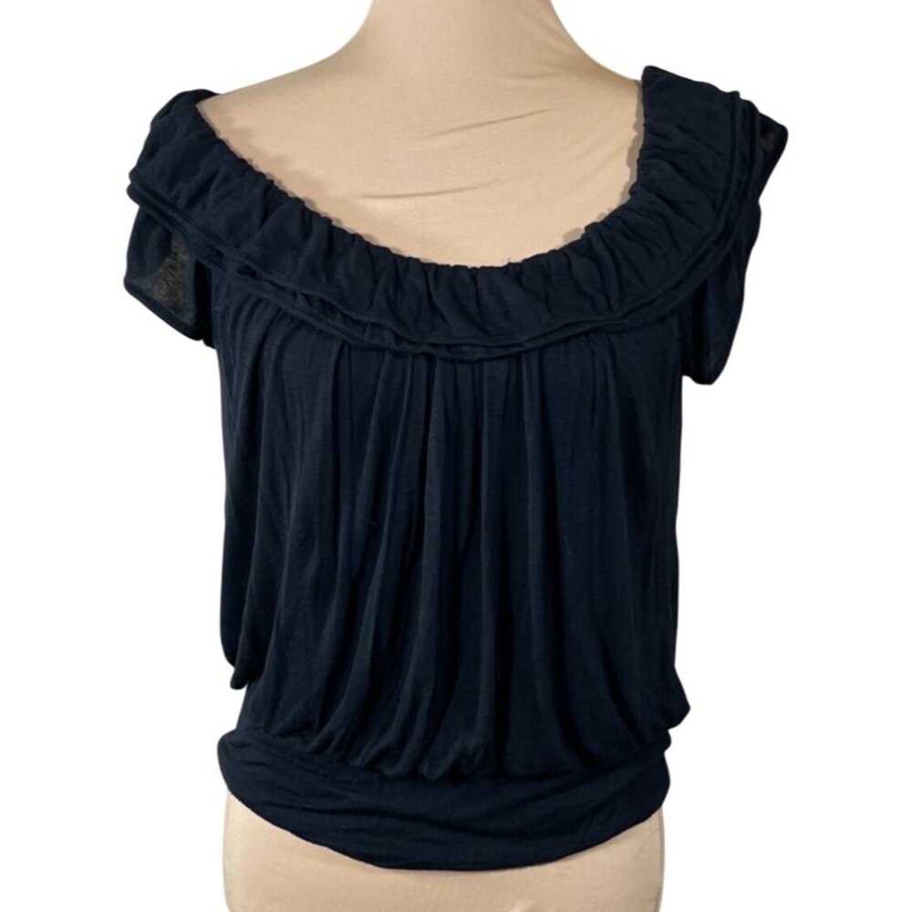 WHBM OTS Top Black Cap Sleeve Size S Casual Modal Stretch